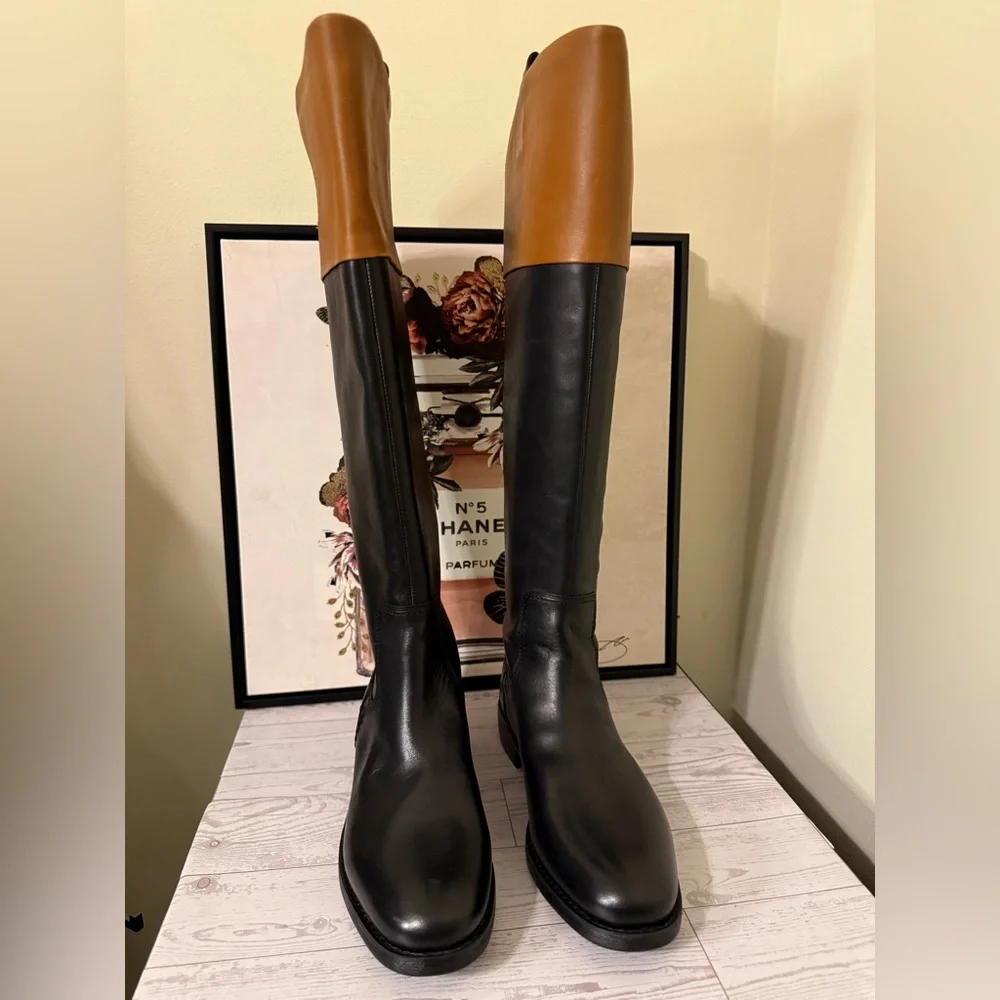 Franco Sarto Black and Brown Over the Knee Boots
